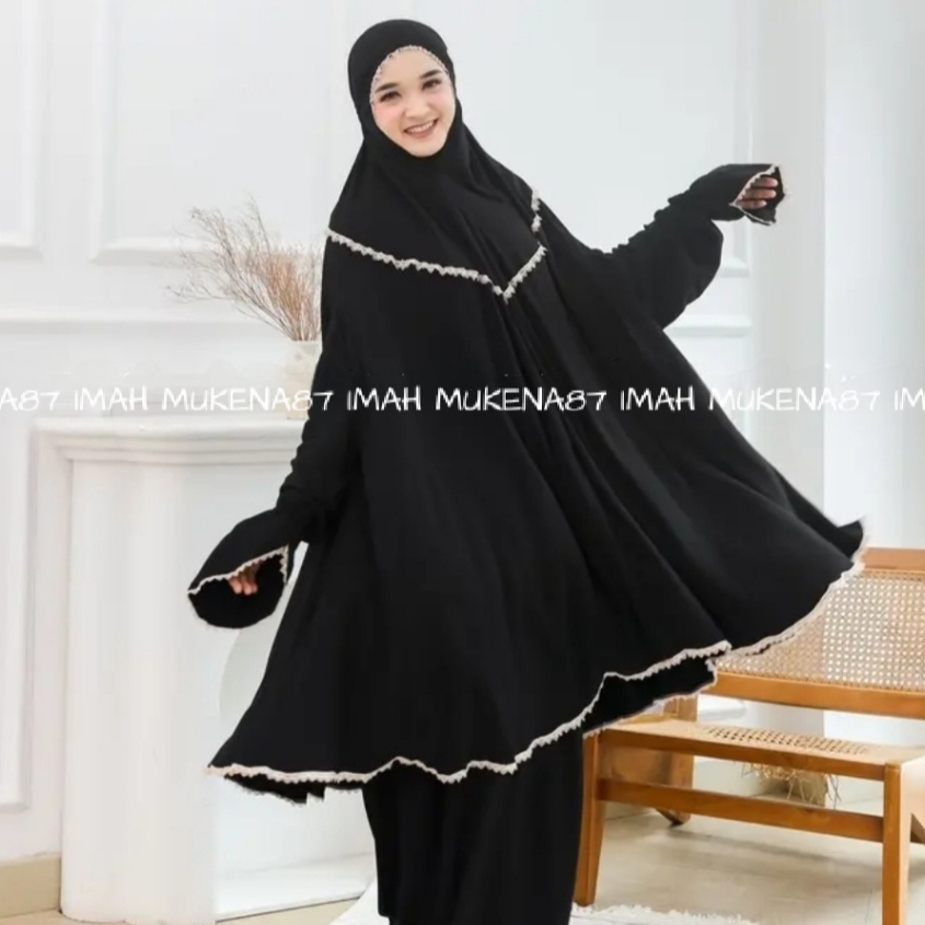 Mukena Dewasa Tunik Rayon Twill Renda Berlengan Cantik Adem Mukenah Umroh Haji Bersaku