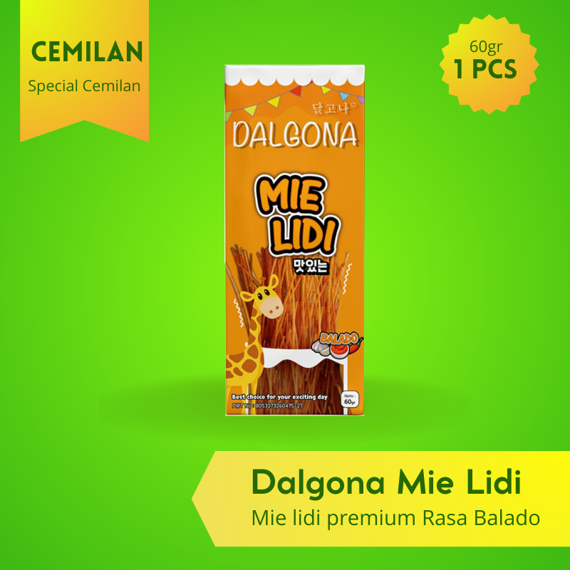 

Dalgona Cemilan Instan Mie lidi Premium Rasa Balado /1 pcs /60gr Best Seller