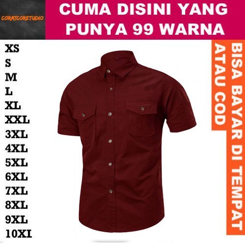99 WARNA 10XL 9XL 8XL 7XL 6XL 5XL 4XL 3XL XXL XL L M S XS Kemeja Pria Hem Cowok Polos Dua 2 Kantong 