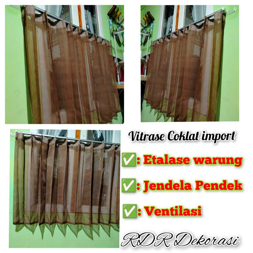 Hordeng Etalase dan jendela pendek Vitrase gorden Warna coklat