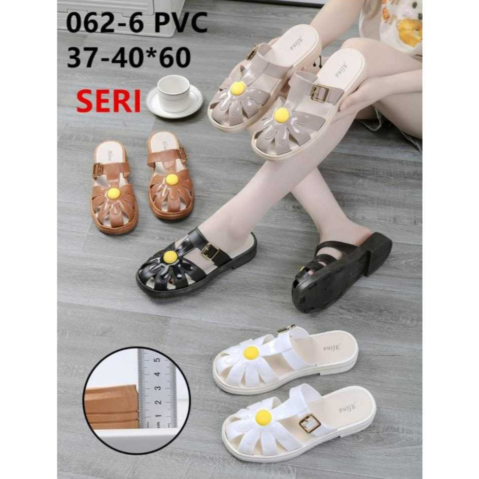 Sandal Jelly Wanita dewasa,,//Mrk alina motif bunga /Sandal Slip On 062-6 /gesper hiasan uk 37-40)
