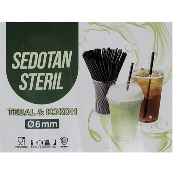 SEDOTAN STERIL 6MM WARNA HITAM ISI 50 PCS, SEDOTAN PLASTIK