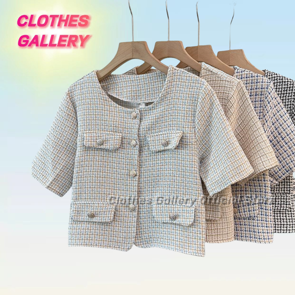 ClothesGallery Cardigan Rajut Lengan Pendek Soft Knit Gaya Korea Tweed Short Blazer Bangkok