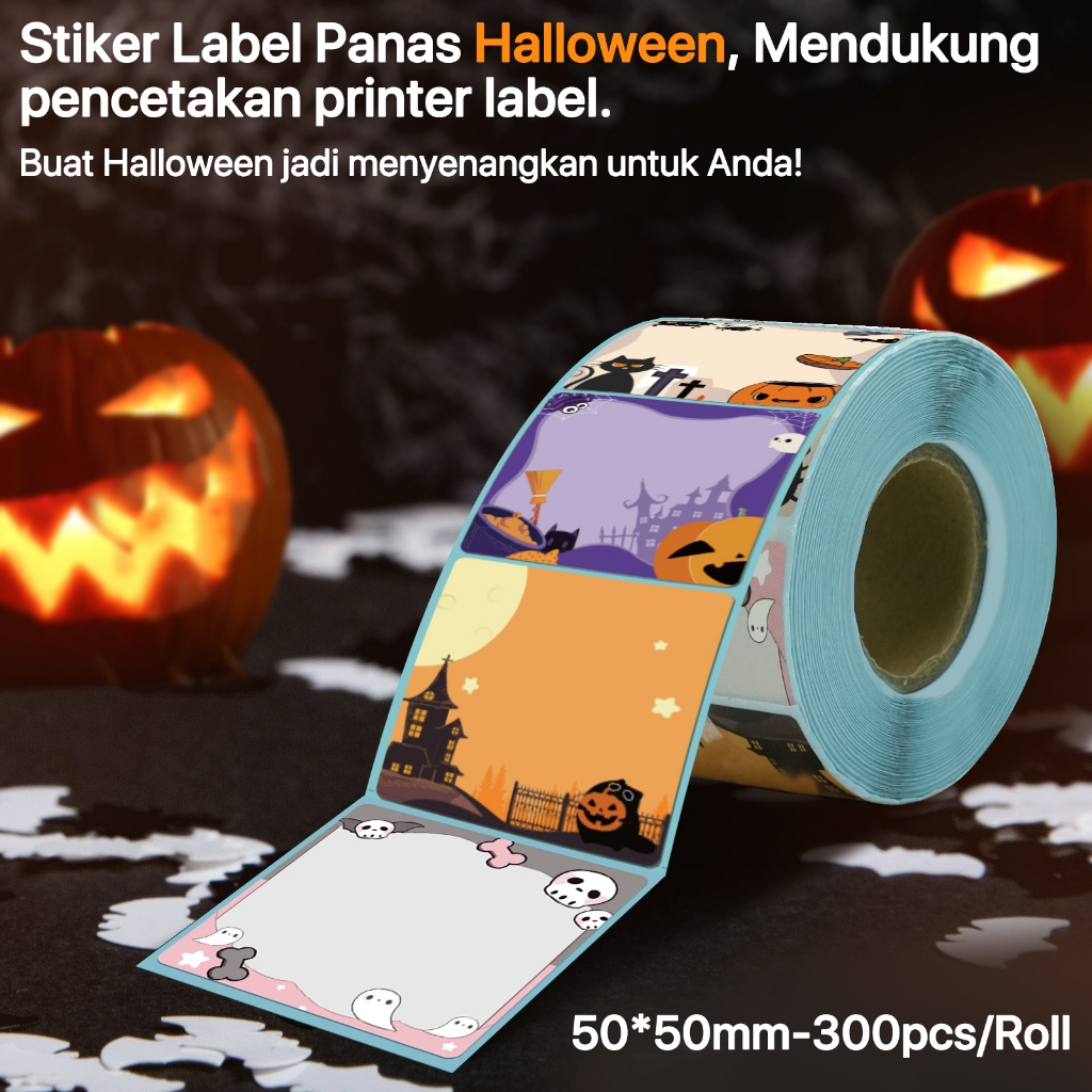

Stiker Label Termal Halloween Persegi 50*50MM Label Stiker Label Penyegelan Hadiah Selamat Halloween