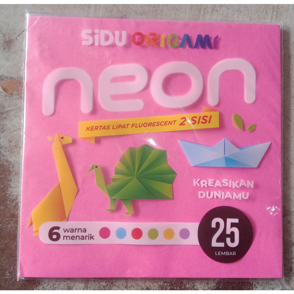 

SIDU 25 LEMBAR Kertas Origami Neon 2 Sisi ukuran sedang 14 x 14 cm isi 25 Lembar per pak - enc.sup