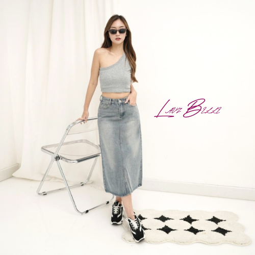 LAVIBELLE - Rok Jeans Wanita Panjang Denim Maxi Skirt Panjang 7/8 - ROSE