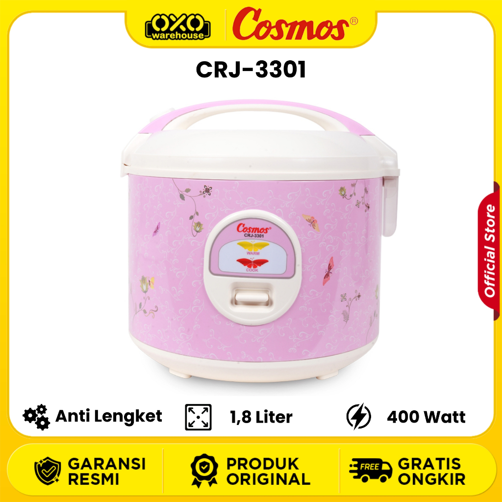 Cosmos Rice Cooker 1,8 Liter Low Watt Awet Tahan Lama CRJ 3301 Garansi Resmi 1 Tahun