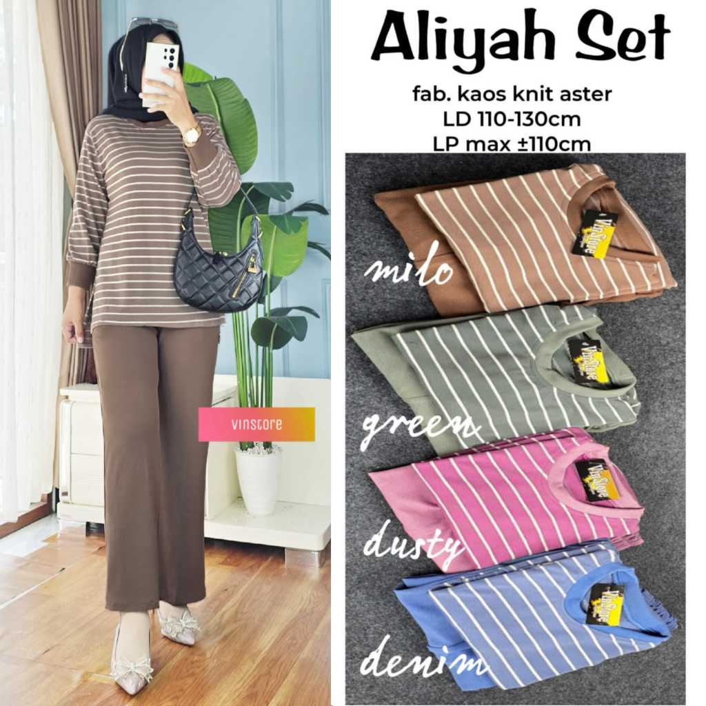 Setelan Celana Wanita Terbaru Knit Aster Jumbo Ld 110-130 Setcel Motif Garis Kekinian VINSTORE