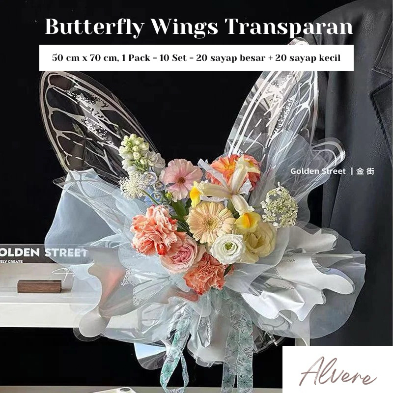 

D3v!! [10 Set 40 Lembar] Butterfly Wings Transparan OPP Wrapping Bouquet Sayap Kupu Kupu Cellophane