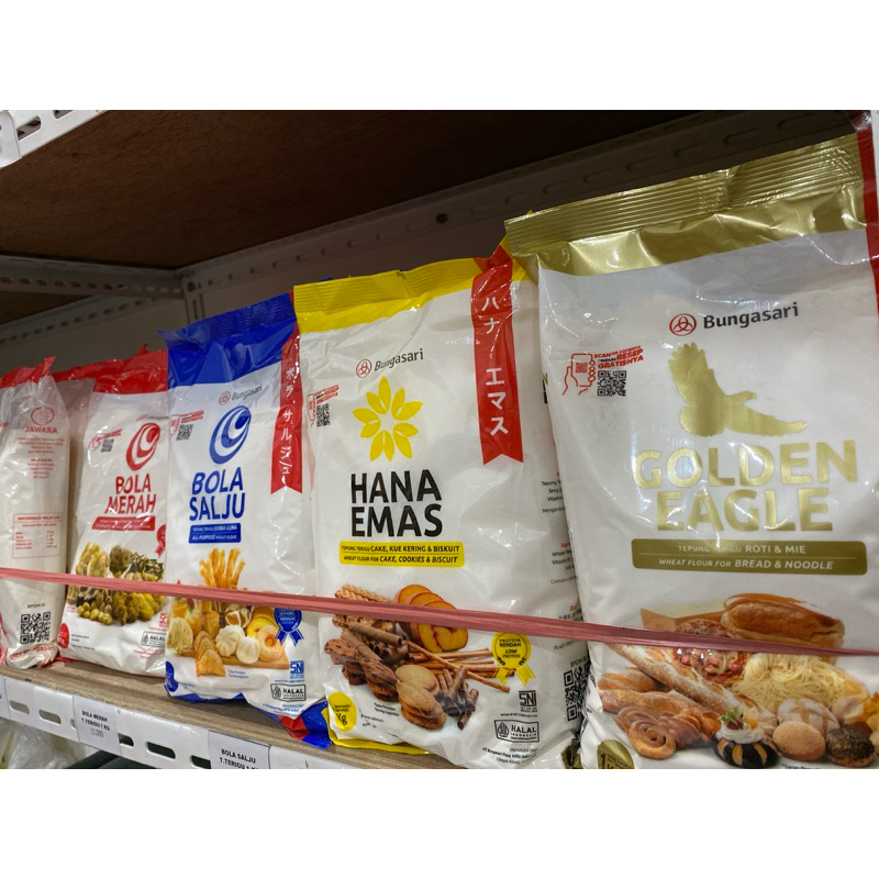 

bungasari tepung terigu protein rendah tinggi 1 kg bola merah bola salju hana emas golden eagle