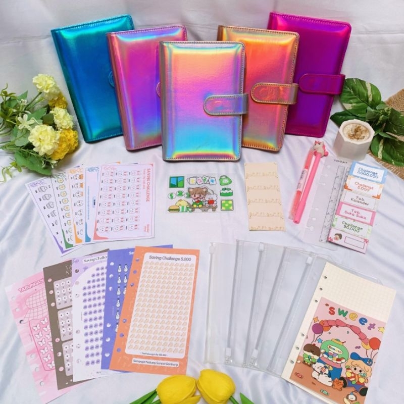 

( KULIT HOLO ) Paket Binder Menabung Hemat Binder Kulit Hologram / Budgeting keuangan