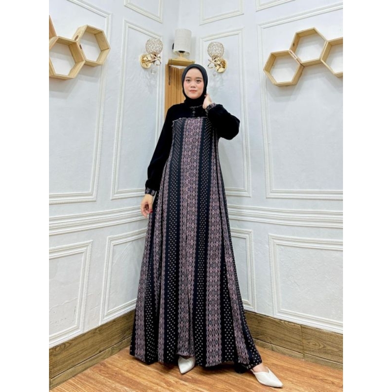 Gamis Salur Kombinasi / Gamis Abaya terbaru / Gamis Garis Garis