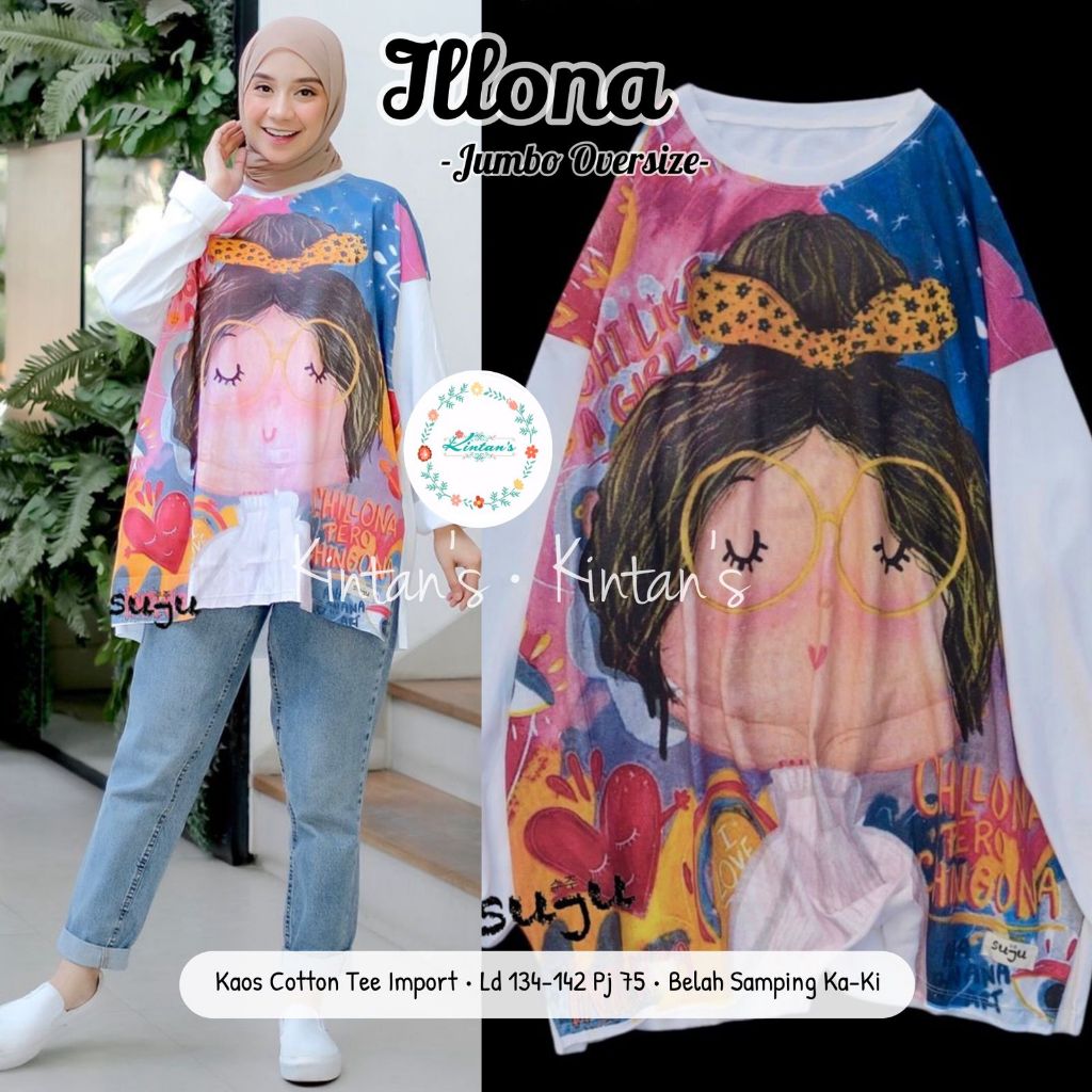 KAOS WANITA LENGAN PANJANG OVERSIZE KEKINIAN PAKAIAN WANITA BAJU ATASAN KAOS JUMBO LD 140 ATASAN BIG