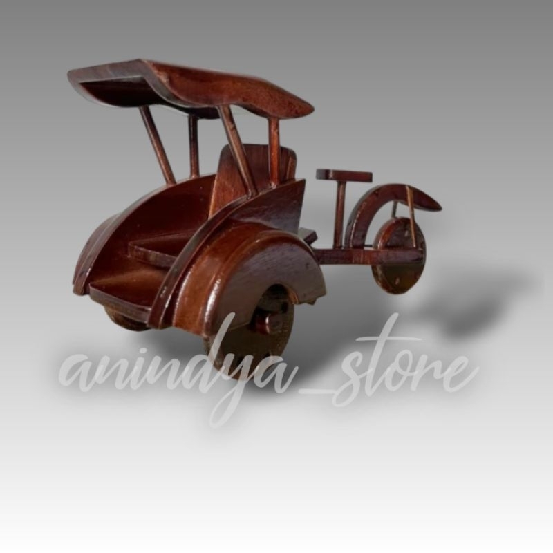 miniatur pajangan becak kayu uk sedang souvenir antik