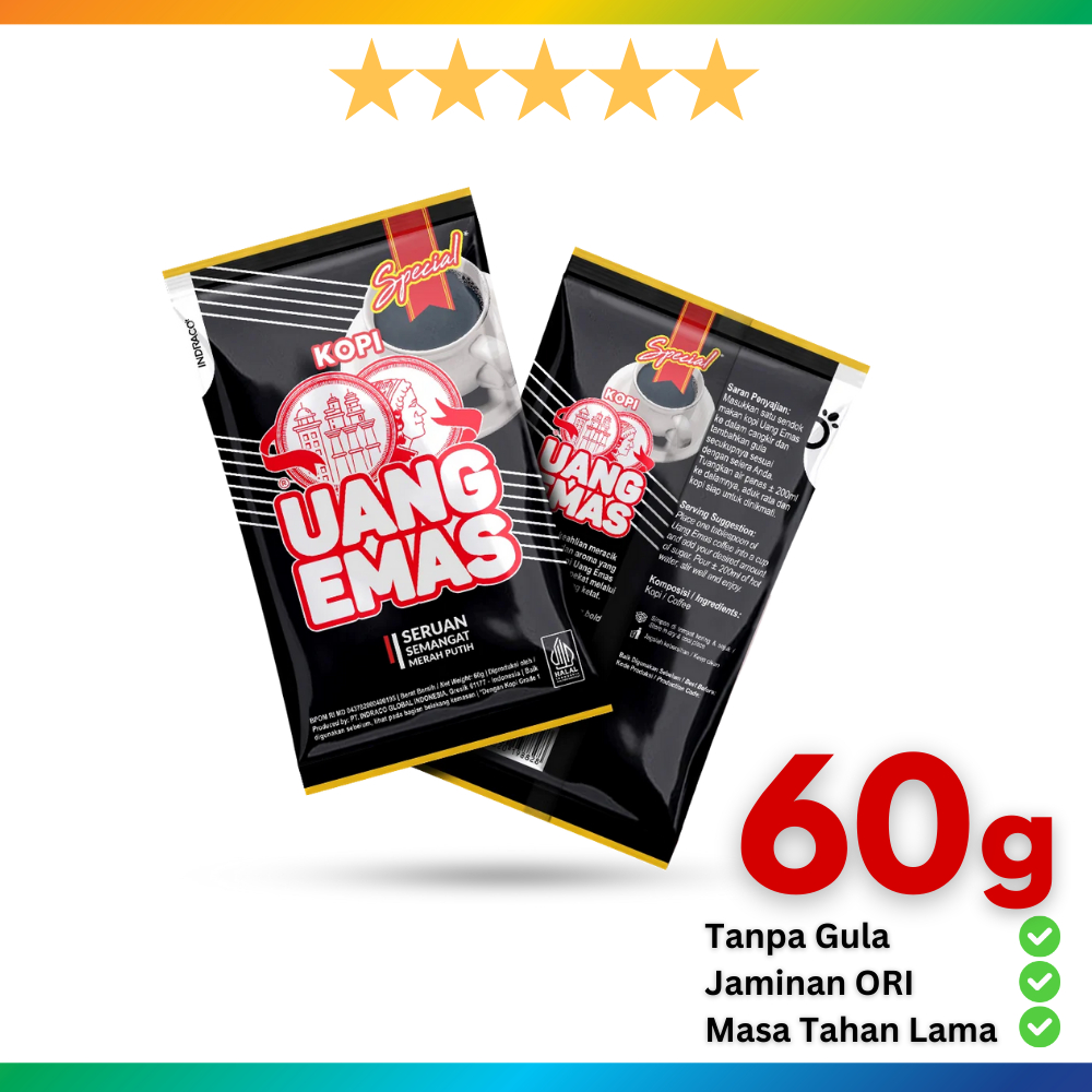 

Kopi Bubuk 60g Renteng Uang Emas (10 sachet x 60g) TERLARIS Kopi Hitam Renteng Robusta Tubruk