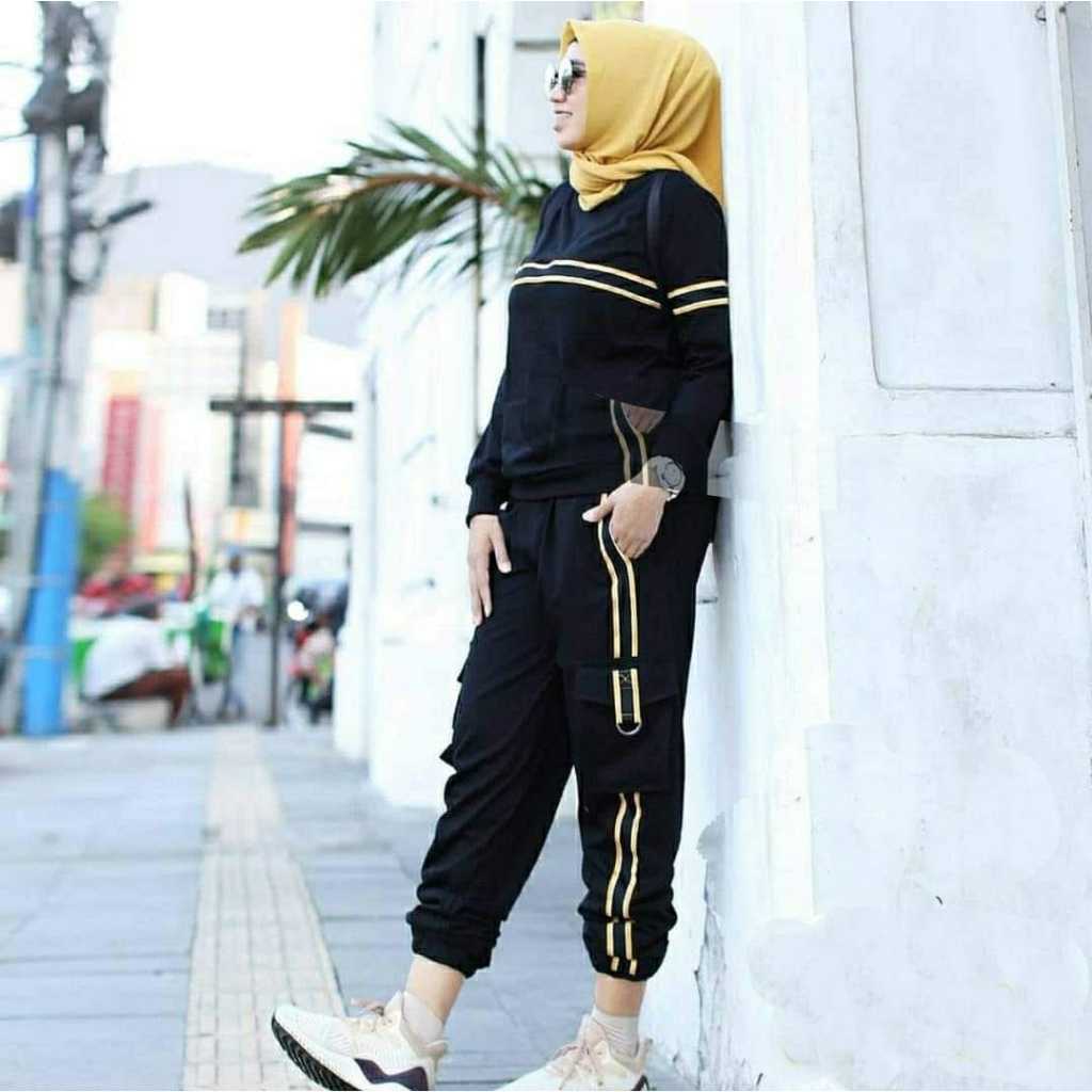 TERBARU NABILA SET / BIG SIZE / GAGIL / KAOS BAJU CELANA TRAINING / BAJU OLAHRAGA WANITA MUSLIM/