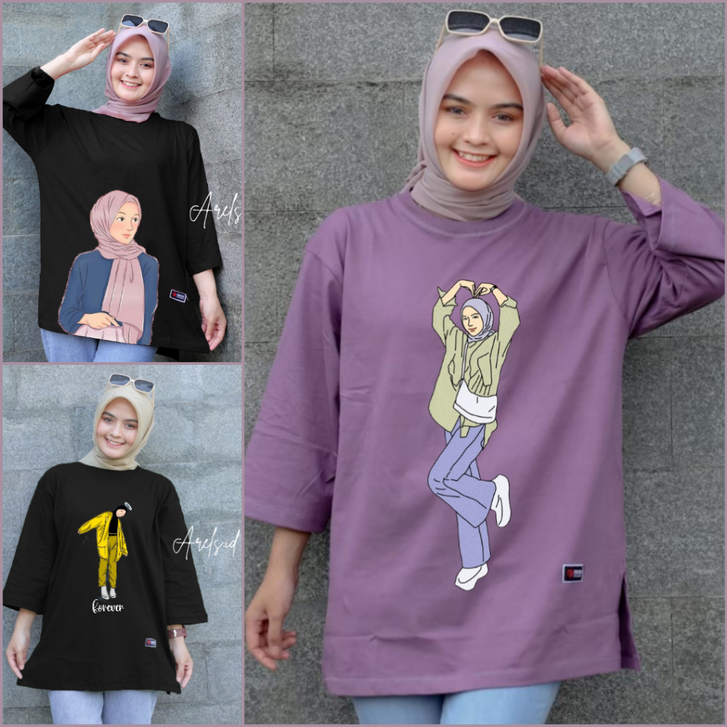 ARELS.ID Oversize T-Shirt Slit Daily Top Basic Jumbo Atasan Wanita Dewasa M L XL XXL JUMBO LD 130