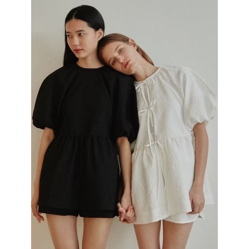 ILLITH outer | abbey.id blouse puff sleeve bahan linen tali coquette