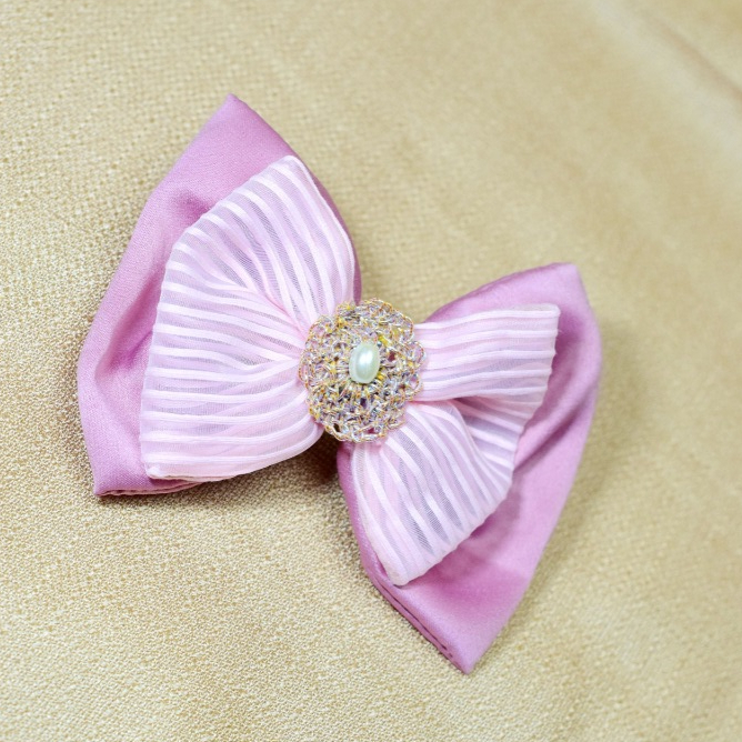 NATHACRAFT Big Bow Hair Clip Pita Satin Besar Jepit Rambut Korea Otomatis Wanita - Light Pink