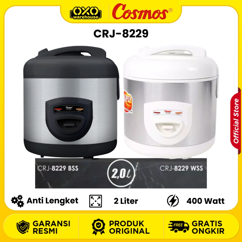 Cosmos Rice Cooker 2 Liter CRJ-8229 Body Stainless Steel B/W Anti Lengket Garansi Resmi 1 Tahun