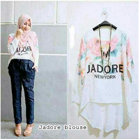 RF - Atasan wanita Jadore blouse Bahan babyteri, Ukuran M LD 90cm, Panjang baju depan 58cm, panjang 