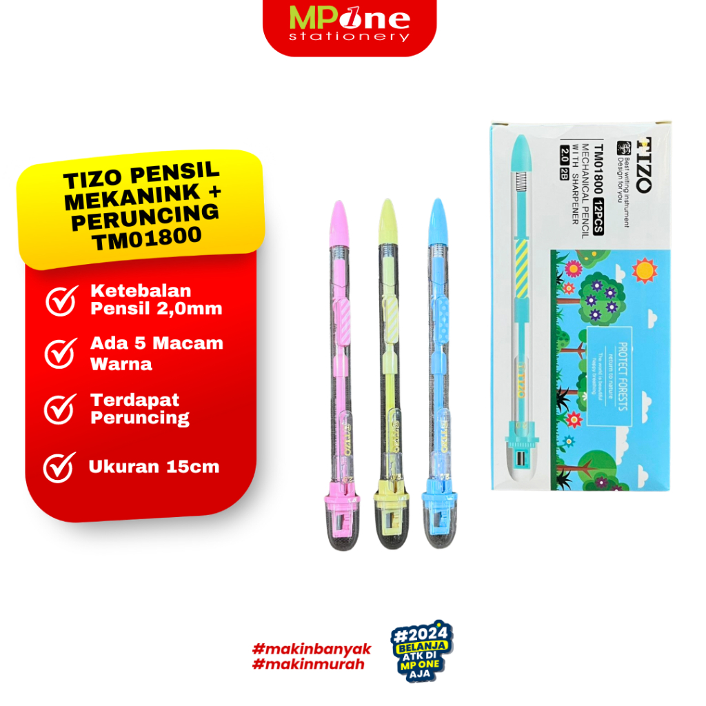

(1 PCS) Tizo Pensil Mekanik 2,0mm + Peruncing / Mechanical Pensil Warna Lucu Tizo TM01800
