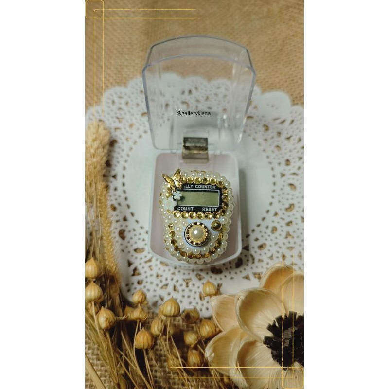 Tasbih Digital Mutiara Gold Cantik Putih