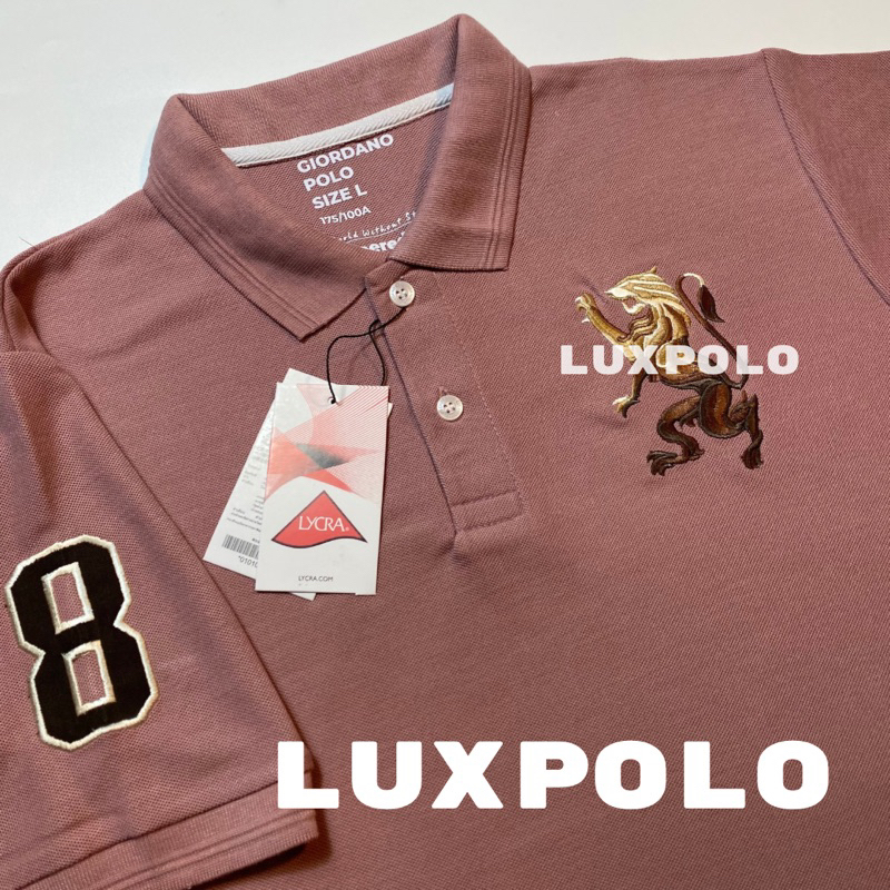 Kaos Polo Shirt Pria Kaos Kerah GIORDANO 3D LION Premium Pink