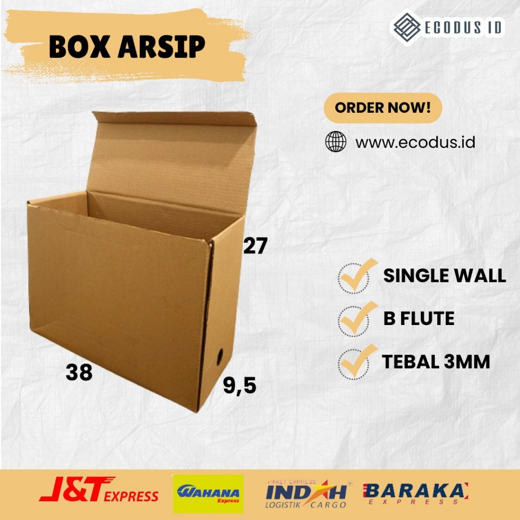 

Kardus box Arsip ukuran 38x9.5x27 cm polos/sablon (10pcs)