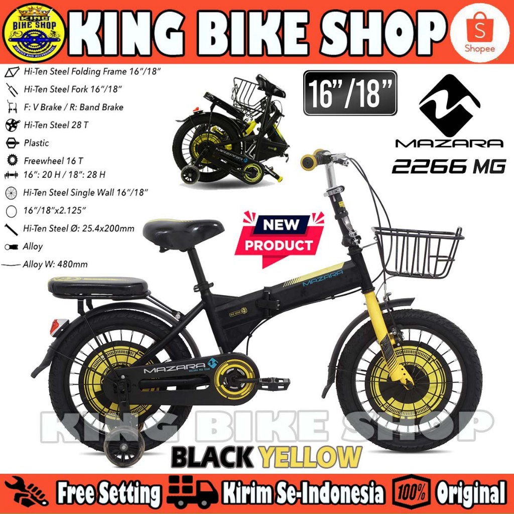 Sepeda Lipat Anak MAZARA 2266 MG Ukuran 16 18 Inch Keranjang As Bearing