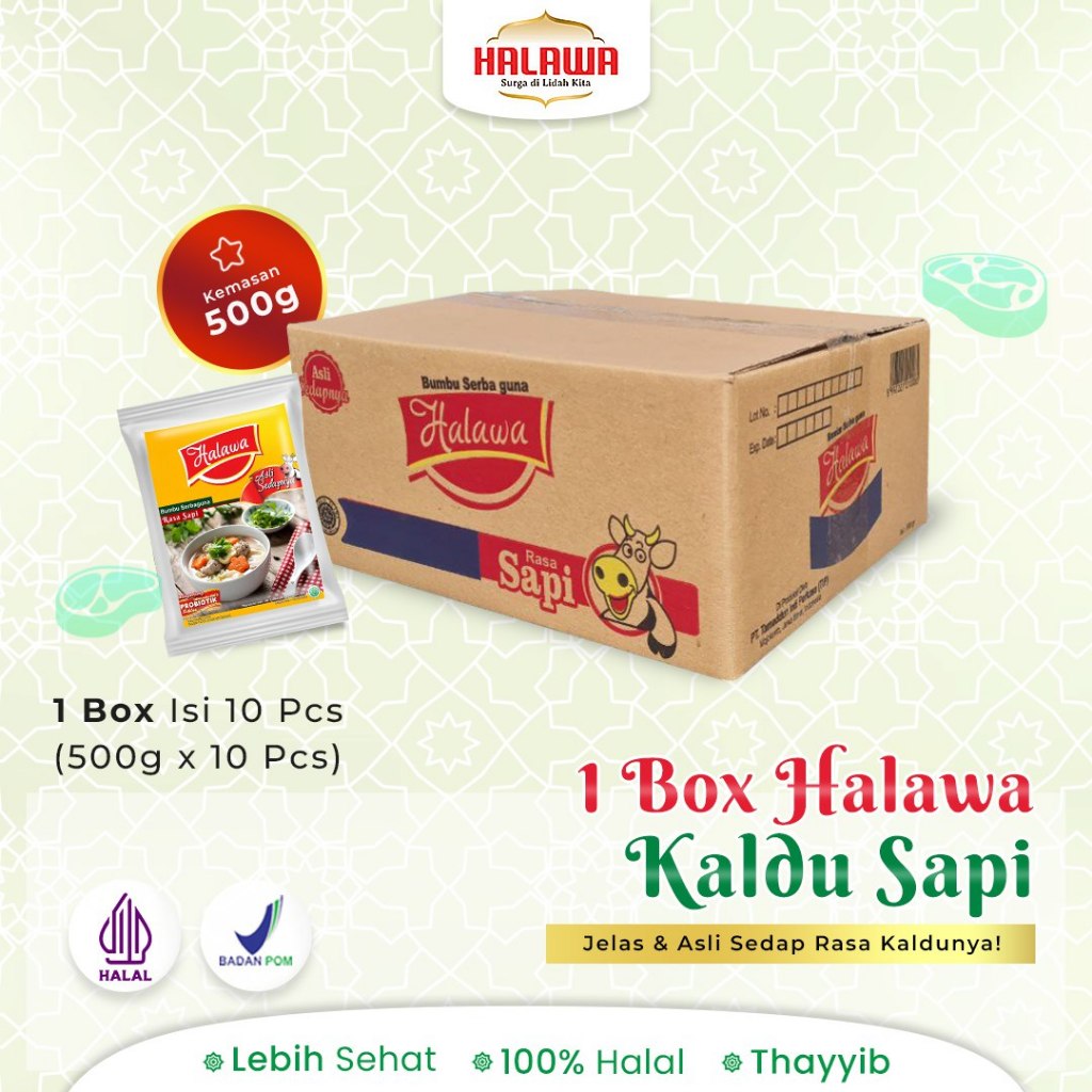 

1 Box Halawa Bumbu Kaldu Sapi 500g Non MSG SINTETIS | Penyedap Rasa Sapi | Halal & BPOM