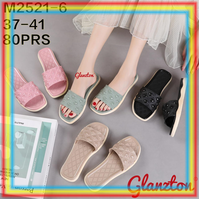 M2521-6 Sandal Selop Karet Cewek Glanzton Sendal Slop Karet Wanita Motif Love Kecil Cantik Verotino