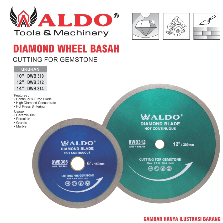 DIAMOND WHEEL BASAH 10" 12" 14" / DIAMOND BLADE BASAH / MATA PISAU POTONG GRANIT MARMER BASAH MERK A