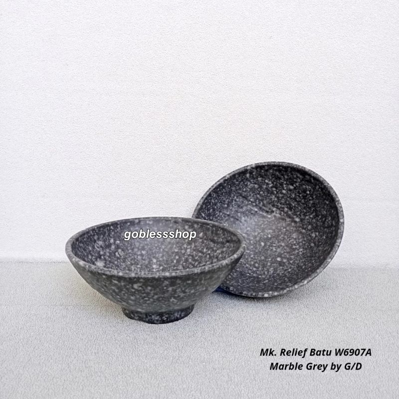 Mangkok Melamin Relief Batu 6.8" W6907A Marble Grey Golden Dragon