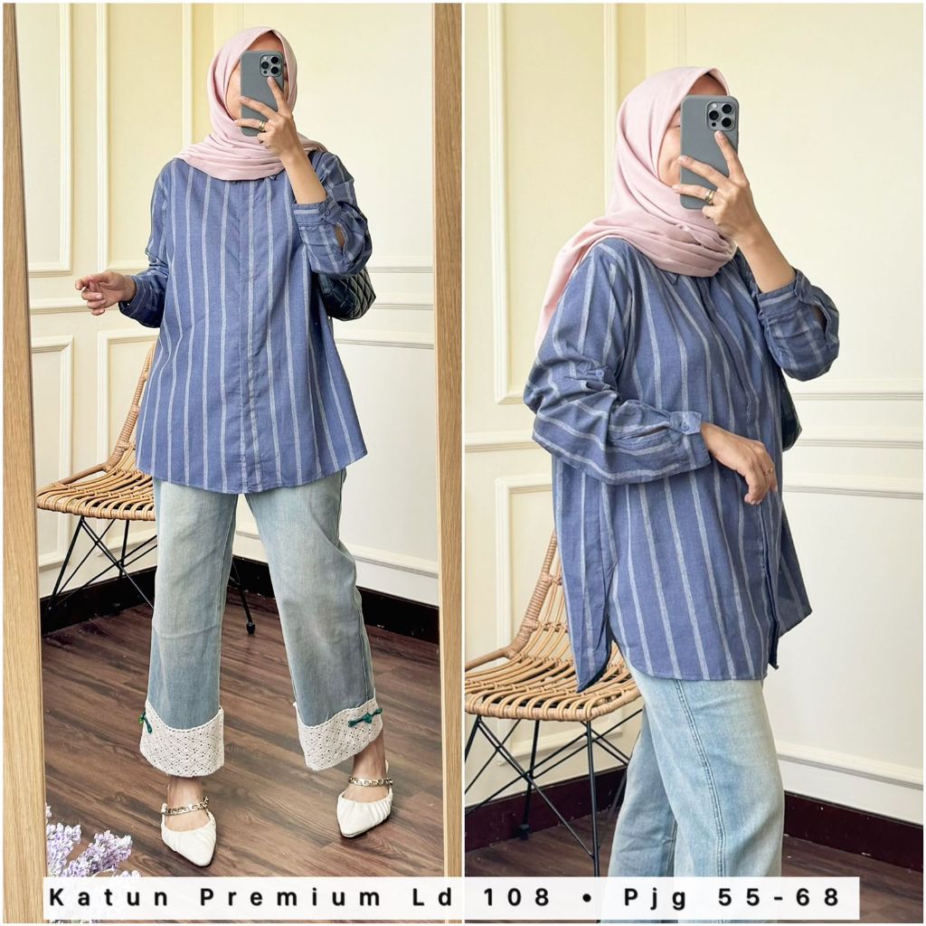 Kemeja Salur Wanita | Kemeja Salur | Kemeja Salur Wanita Import | Kemeja Salur Cewek | Kemeja Wanita