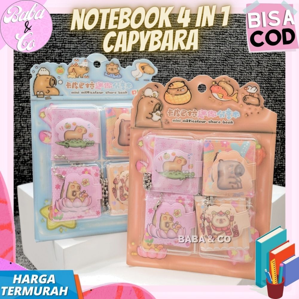 

NOTEBOOK 4 IN 1 CAPYBARA BUKU MINI GANTUNGAN LUCU BUKU CAPYBARA 1 SET 4pcs BUKU KECIL KAPIBARA