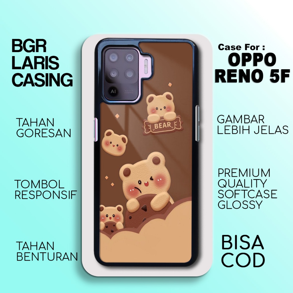 Case Oppo Reno 5F Terbaru Beruang Cute Casing Oppo Reno 5F Hardcase Softcase Glossy Kesing Terlaris