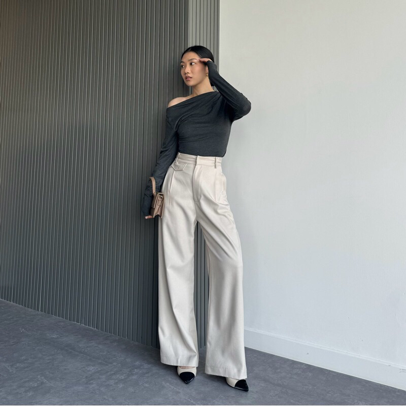 Oro Pants - Loose Pants Trouser Wanita - Celana Anti Kusut - Celana Kulot Wanita - Celana Kantor - L