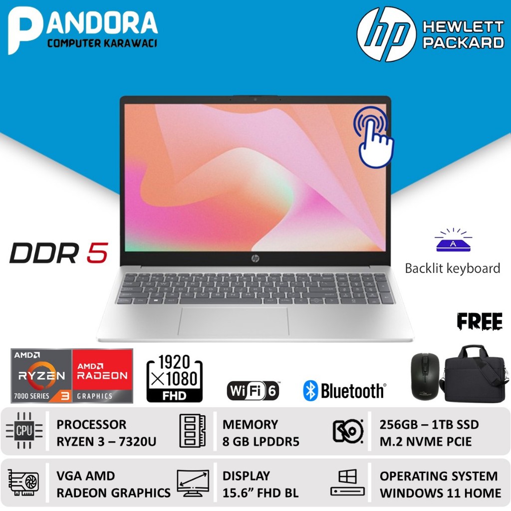 LAPTOP HP 15 AMD RYZEN 3 7320U 8GB DDR5 1TB FHD  WIN11HOME 15.6INC