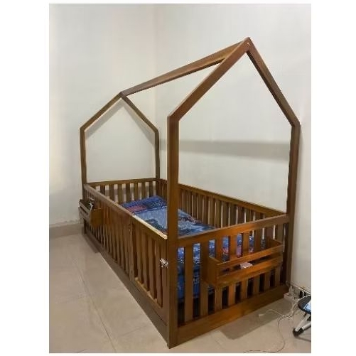 dipan anak minimalis / dipan anak kayu bentuk rumah ukuran 90x200 (bisa request ukuran)