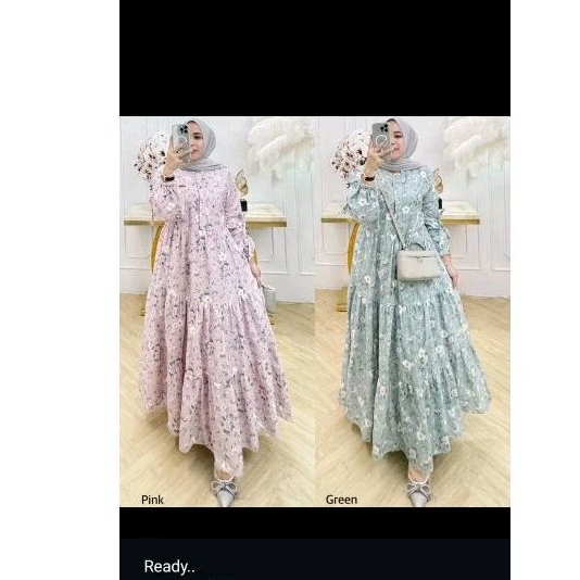 Ready..Dress Sabrina..Matt katun bordir import premium Redy gamis bunga ..Ready 2 warna..Busui frien