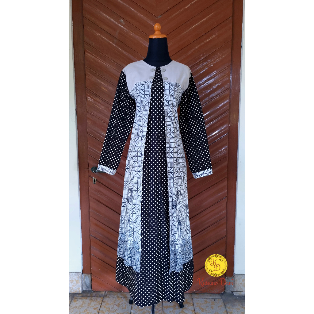 Gamis Batik Motif Polkadot Kombinasi Bunga