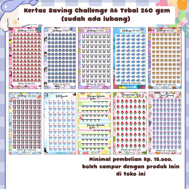

[1 Lembar] Isi binder A6 saving challenge premium tebal 260 gsm Paper Stationery