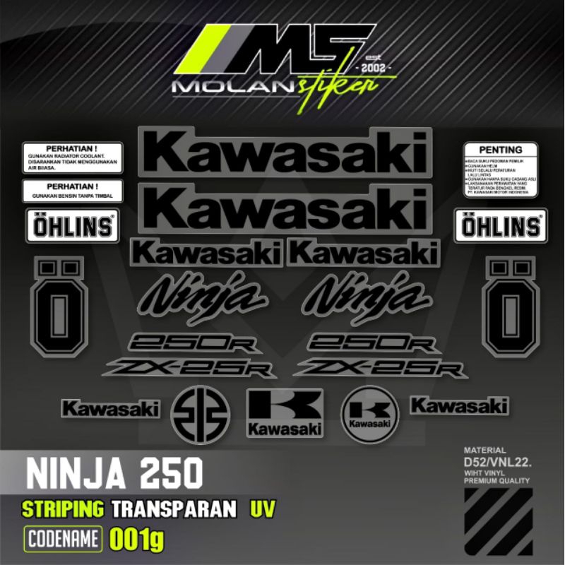 Decal Sticker Striping Variasi Transparan Uv Ninja 250 Fi Zx-25R Ninja 250 Fi Gen 2 2013-2016 Ninja 