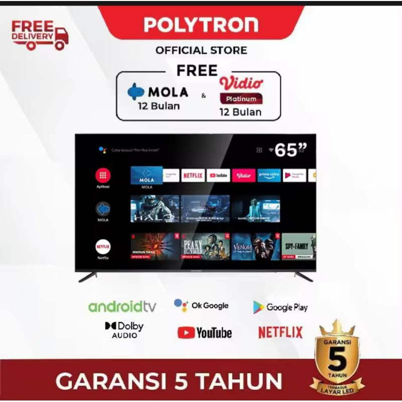 TV POLYTRON 65 INCH UHD 4K DIGITAL ANDROID TV PLD 65UG9959 GARANSI RESMI POLYTRON INDONESIA PLD65UG9