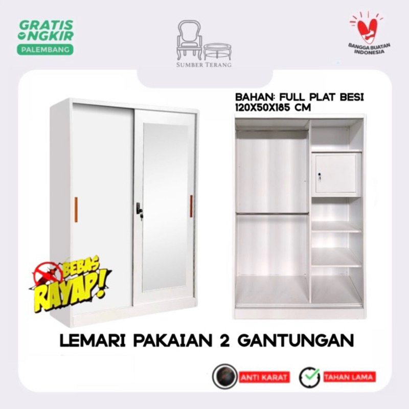 Lemari Pakaian Plat Besi 2 Gantungan Lemari Pakaian Plat Besi pintu Sliding Lemari Baju Pintu Geser 
