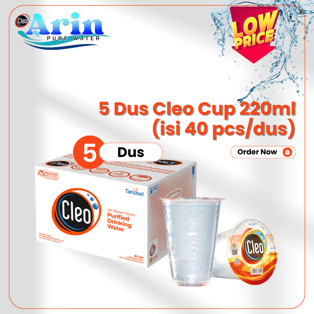 

Paket Air Minum Cleo 5 Dus Kemasan Cup/Gelas 220ml (isi @40 cup/dus) Harga Hemat