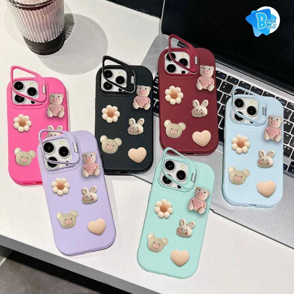 GC99 3D RABBIT FLOWER MACARON STAND SOFTCASE/ CASING HP COMPATIBLE FOR REALME C1 A3S C2 A1K 5 10 11 