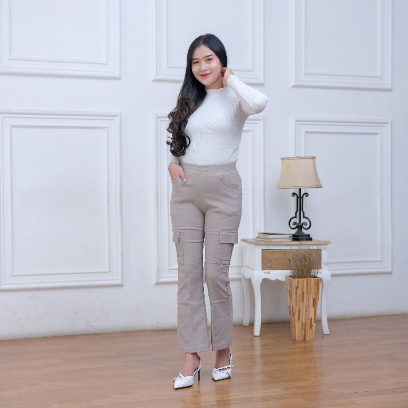 Celana Cargo Cutbray Stretch Bengalin Highwaist Big Size Jumbo L-XXXL