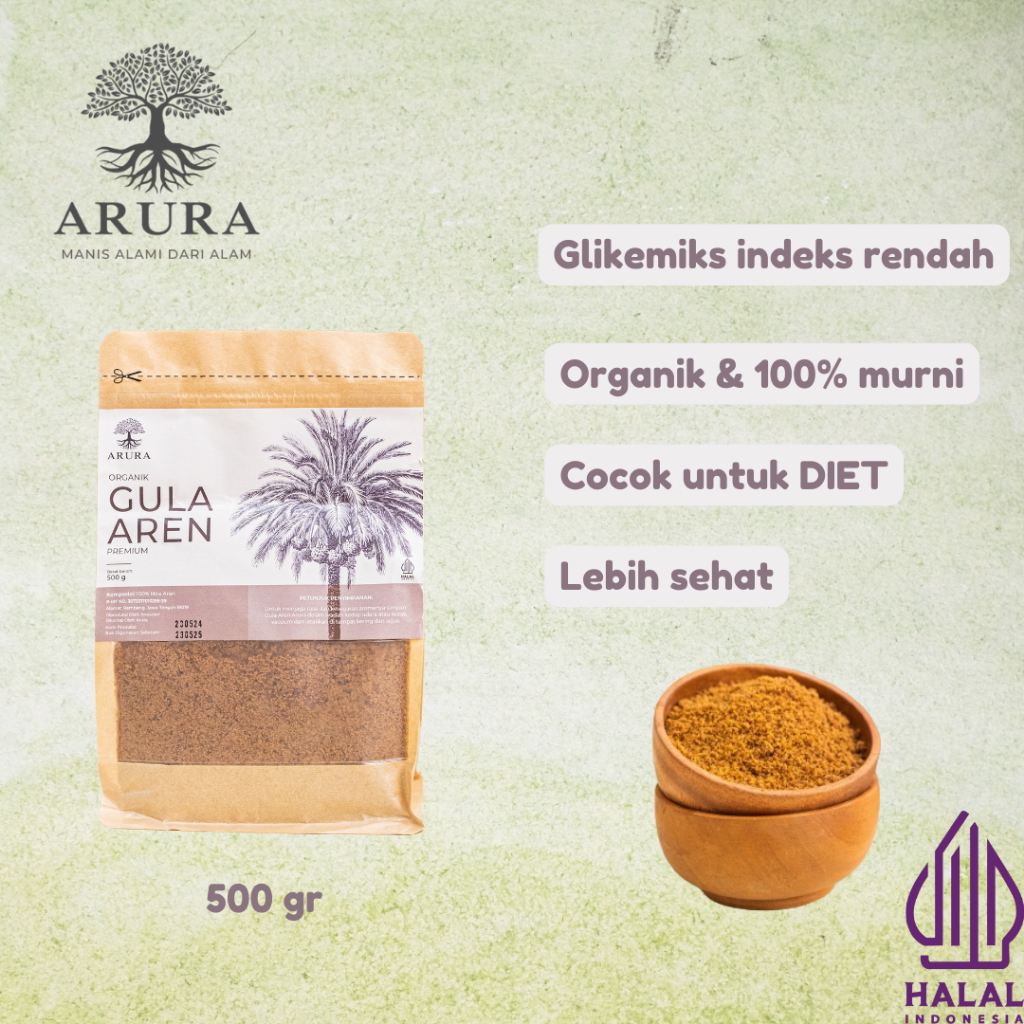 

Gula aren bubuk semut organik pure Arura 500 gr